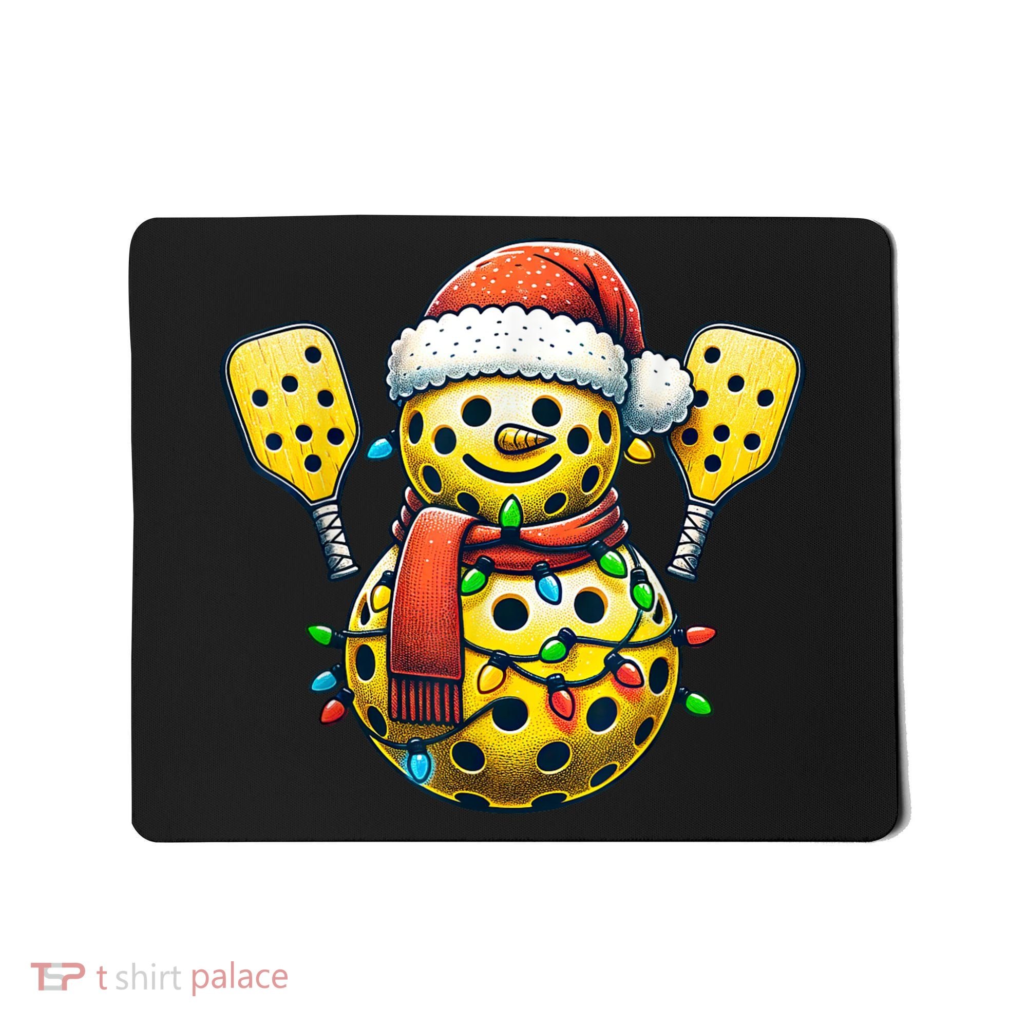 Pickleball Snowman Santa Hat Lights Christmas Pickleball Mousepad
