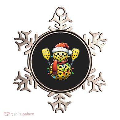 Pickleball Snowman Santa Hat Lights Christmas Pickleball Ornament