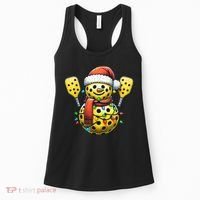 Pickleball Snowman Santa Hat Lights Christmas Pickleball Women's Tank Top thumb 0