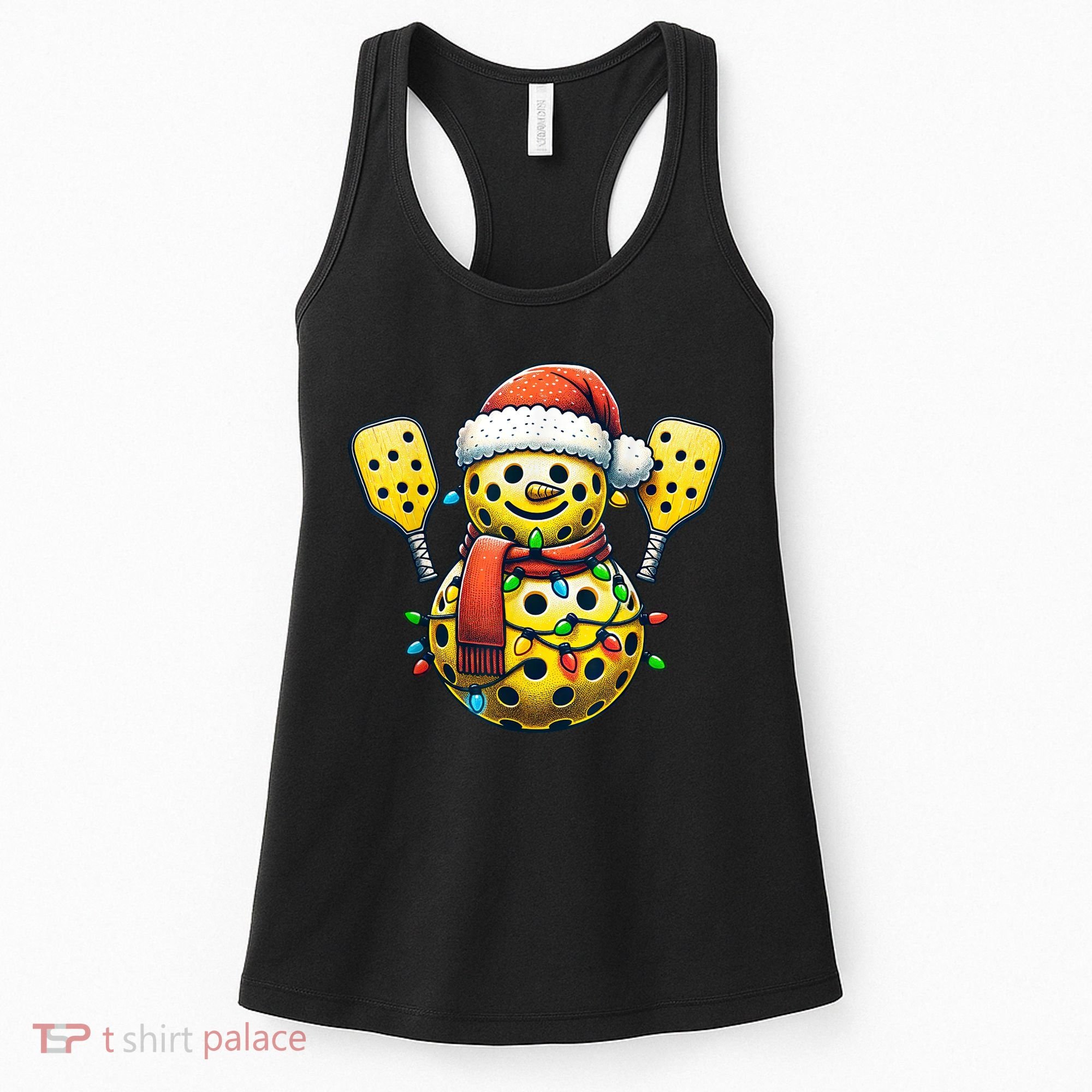 Pickleball Snowman Santa Hat Lights Christmas Pickleball Women's Tank Top