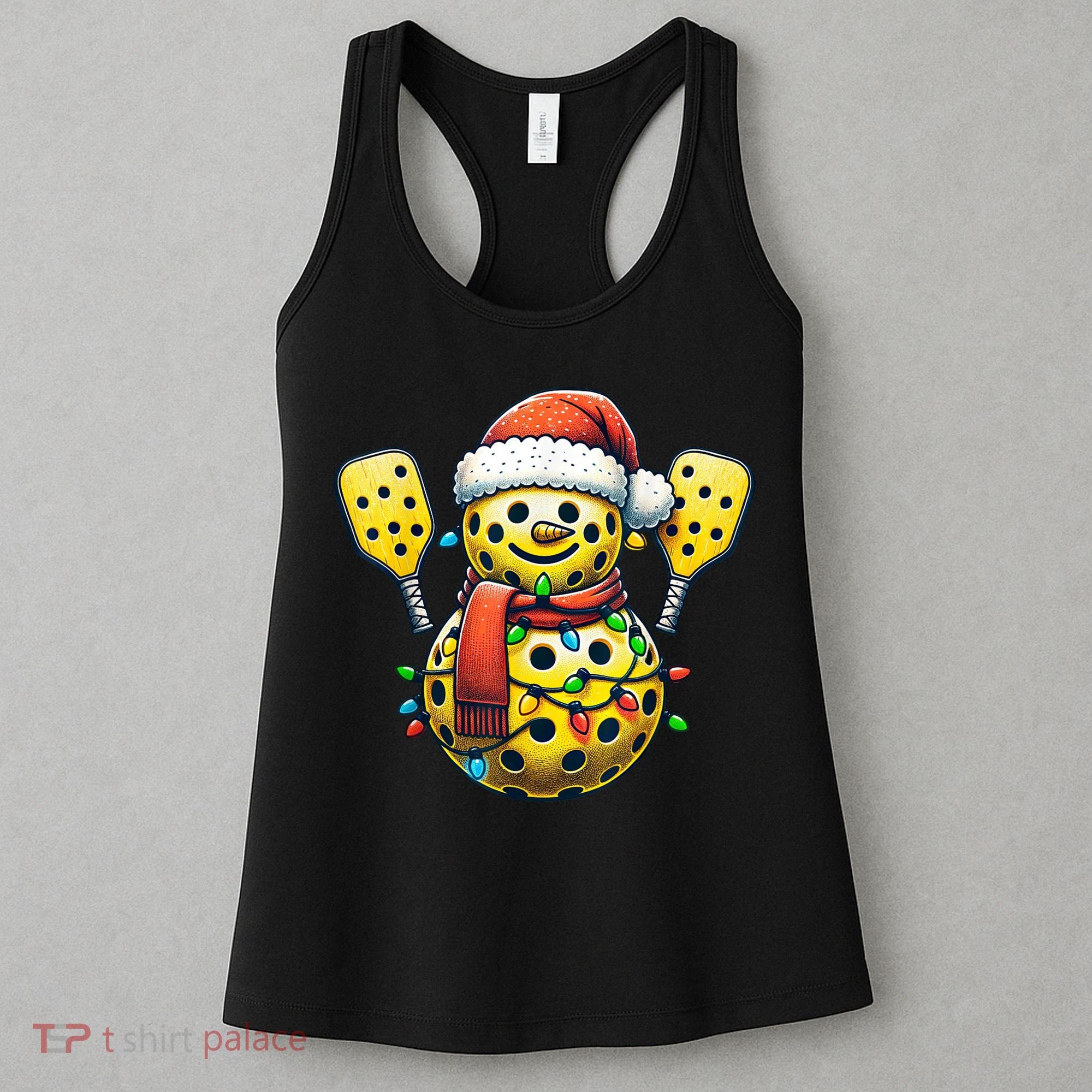 Pickleball Snowman Santa Hat Lights Christmas Pickleball Women's Tank Top