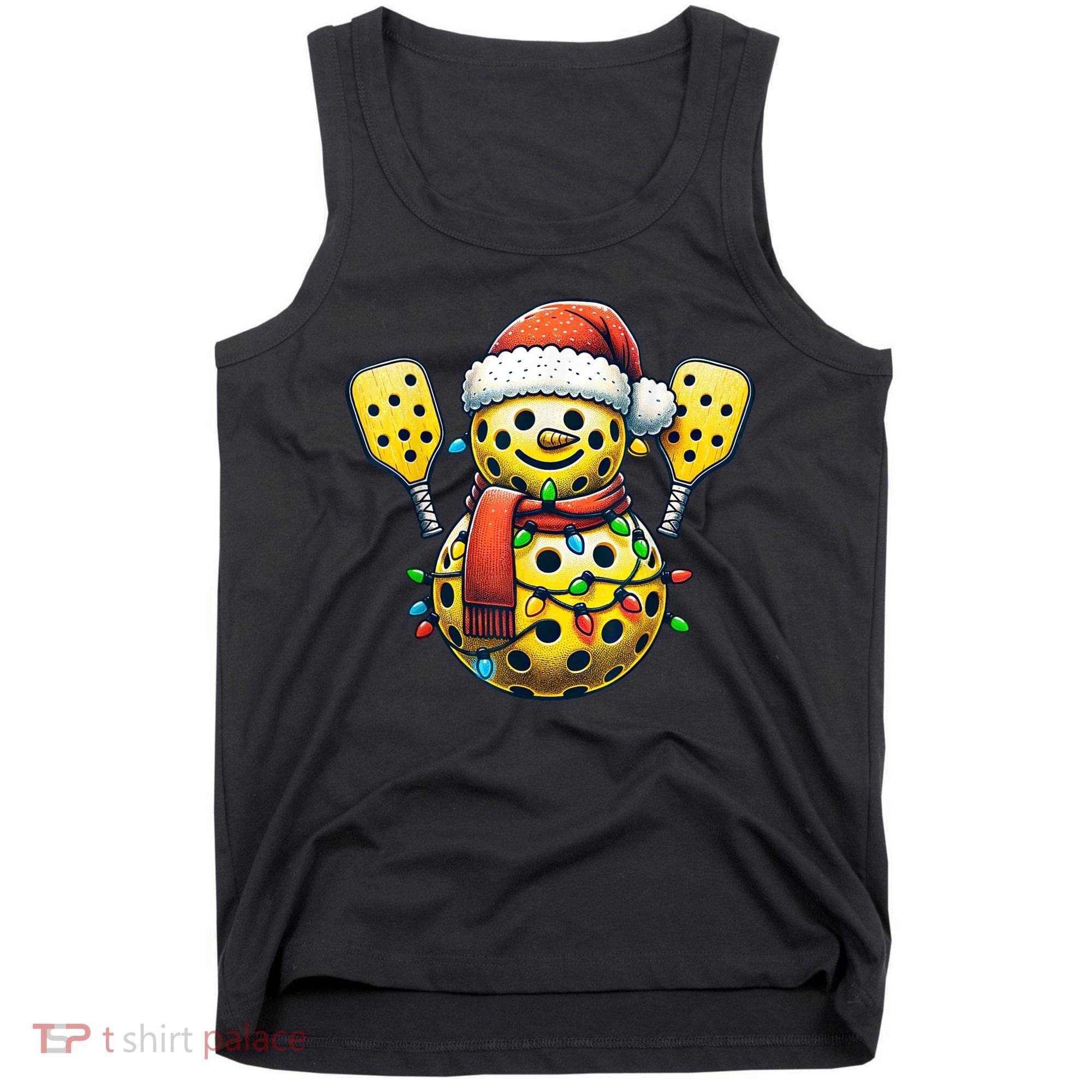 Pickleball Snowman Santa Hat Lights Christmas Pickleball Tank Top