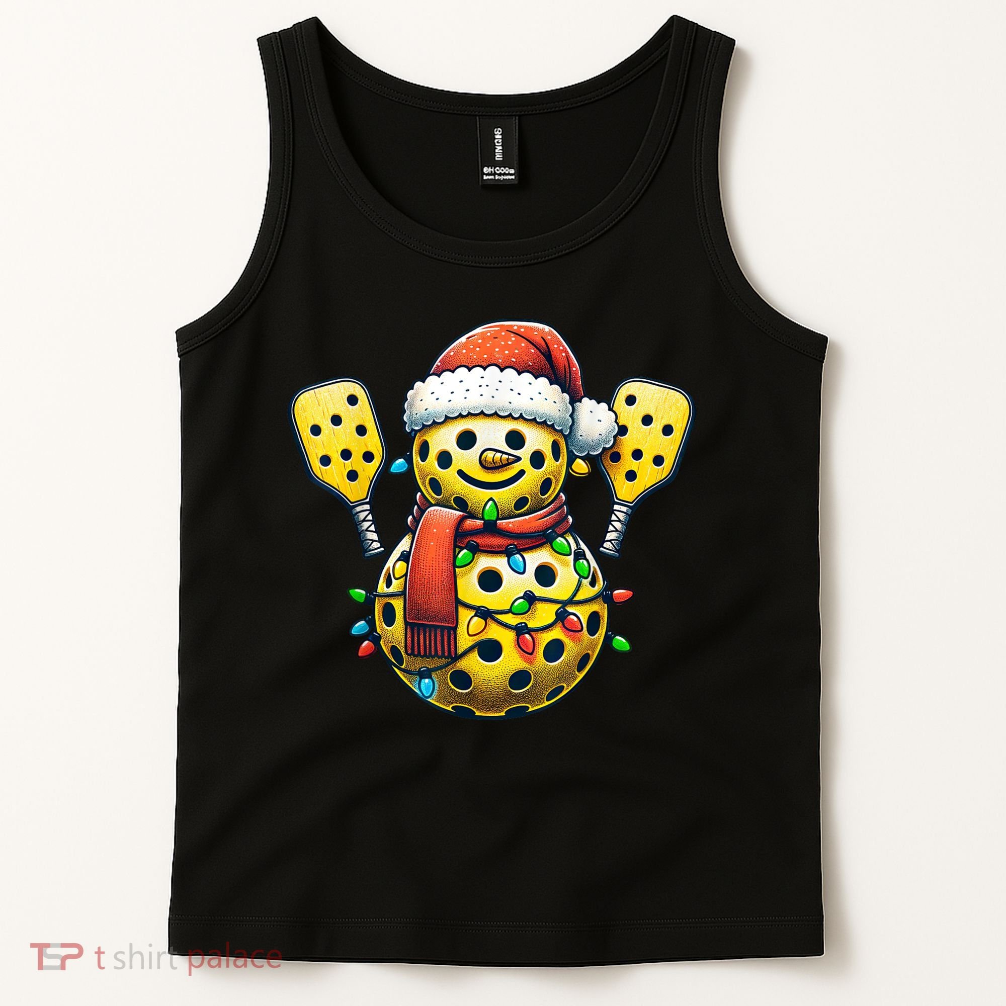 Pickleball Snowman Santa Hat Lights Christmas Pickleball Tank Top