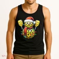Pickleball Snowman Santa Hat Lights Christmas Pickleball Tank Top thumb 3