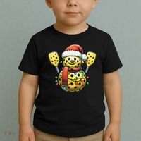Pickleball Snowman Santa Hat Lights Christmas Pickleball Toddler T-Shirt thumb 2