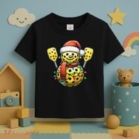 Pickleball Snowman Santa Hat Lights Christmas Pickleball Toddler T-Shirt thumb 3