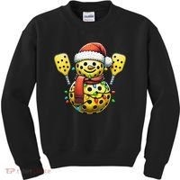 Pickleball Snowman Santa Hat Lights Christmas Pickleball Kids Sweatshirt thumb 0