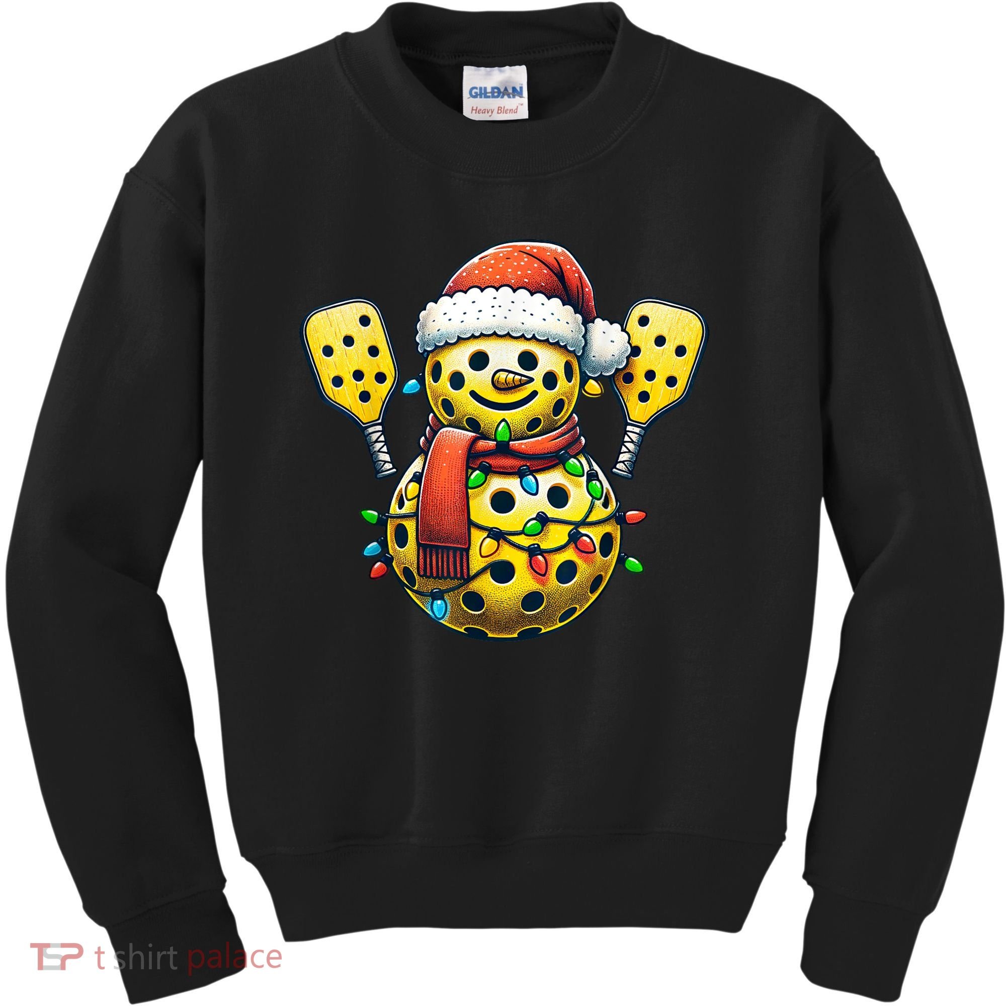 Pickleball Snowman Santa Hat Lights Christmas Pickleball Kids Sweatshirt