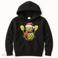 Pickleball Snowman Santa Hat Lights Christmas Pickleball Kids Hoodie thumb 0