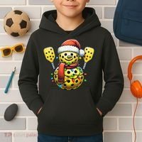 Pickleball Snowman Santa Hat Lights Christmas Pickleball Kids Hoodie thumb 2
