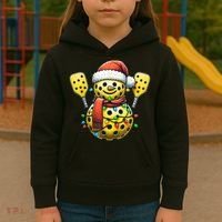Pickleball Snowman Santa Hat Lights Christmas Pickleball Kids Hoodie thumb 3