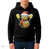 Pickleball Snowman Santa Hat Lights Christmas Pickleball Kids Hoodie thumb 4