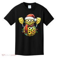 Pickleball Snowman Santa Hat Lights Christmas Pickleball Kids T-Shirt thumb 0