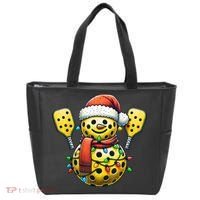 Pickleball Snowman Santa Hat Lights Christmas Pickleball Tote Bag thumb 0