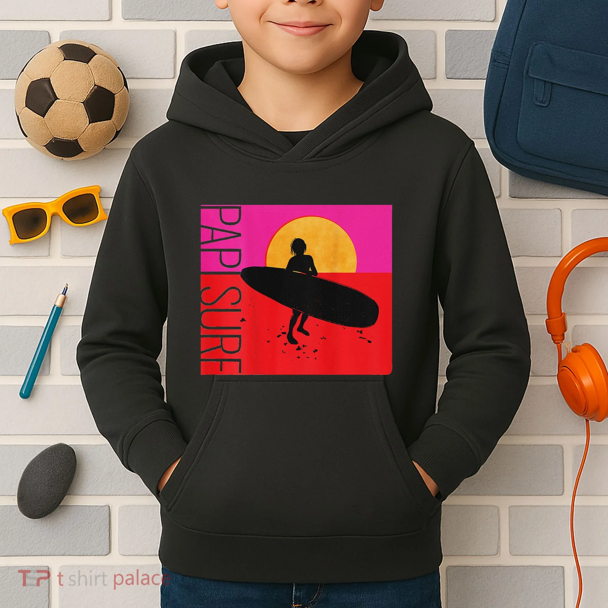 Papi Surf Sunset Surfboard Kids Hoodie