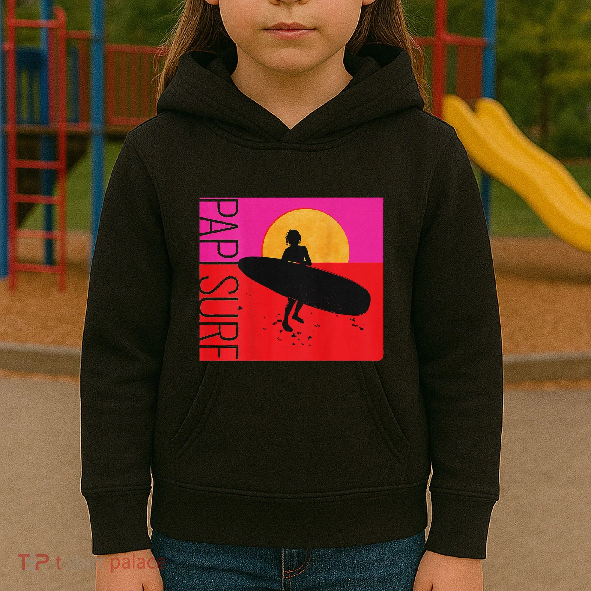 Papi Surf Sunset Surfboard Kids Hoodie