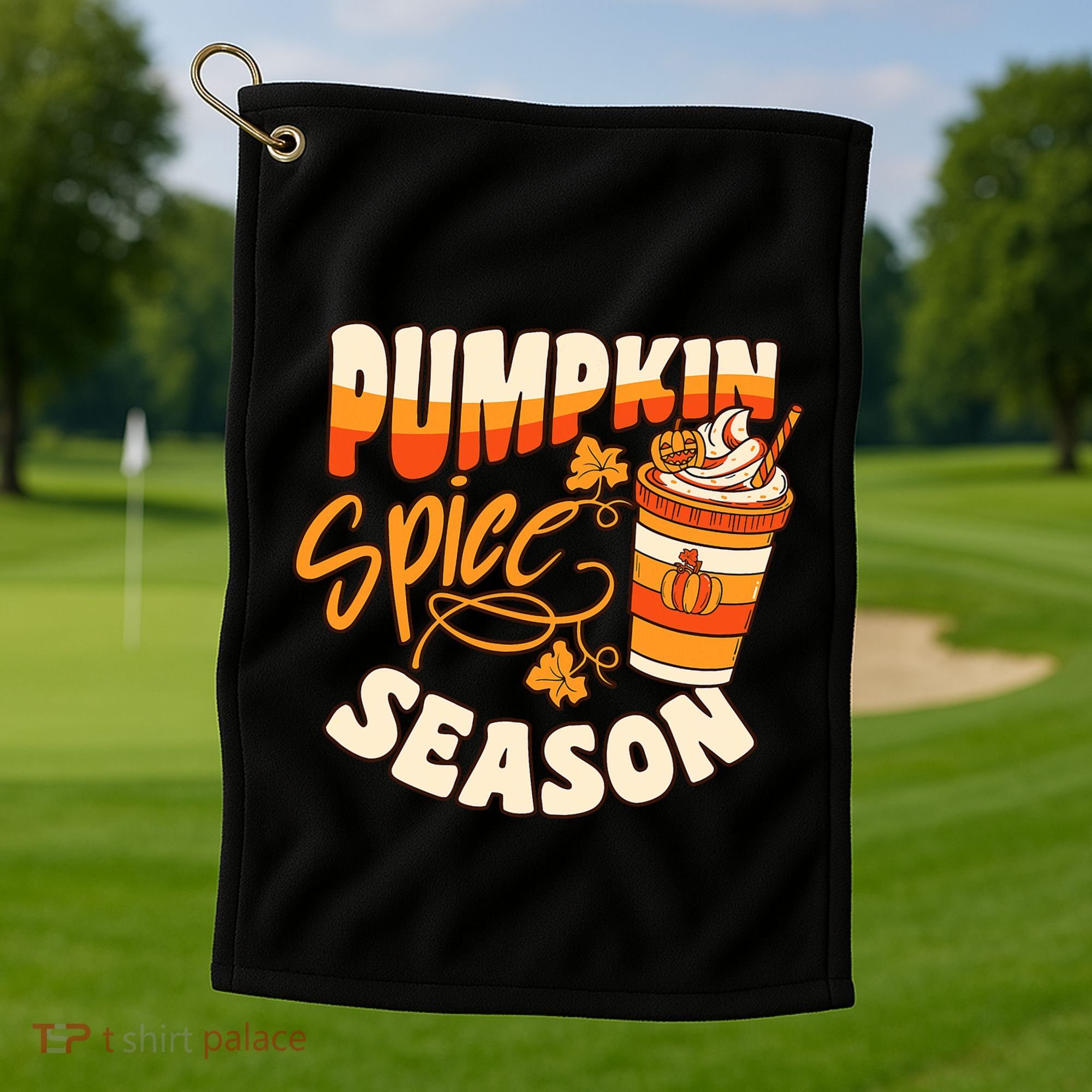 Pumpkin Spice Season Latte Coffee Fall Autumn Funny Golf Towel