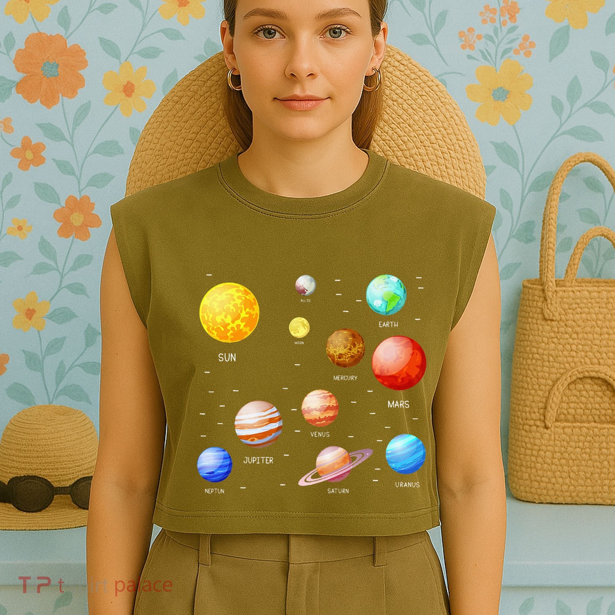 Planets Solar System Science Astronomy Space Lovers Garment-Dyed Women's Muscle Tee