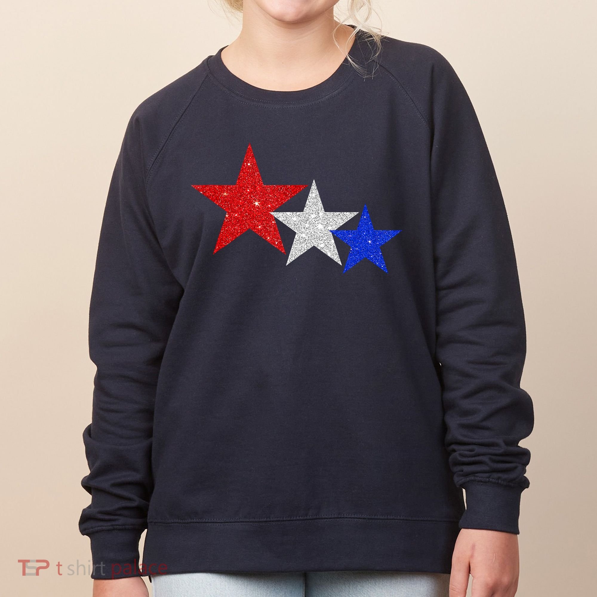 Patriotic Stars Sparkle Red White Blue American 4th Of July Women's Sweatshirt