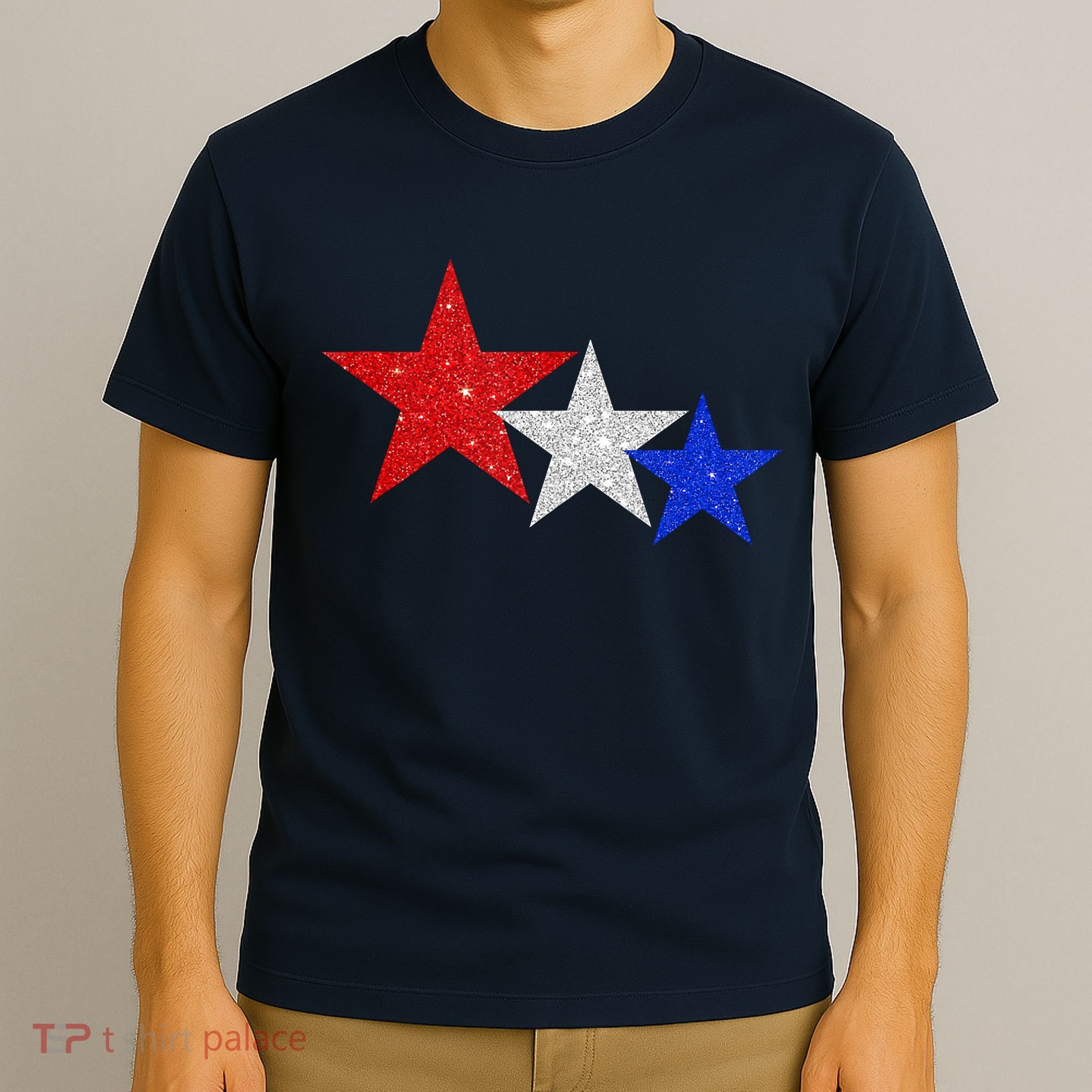 Patriotic Stars Sparkle Red White Blue American 4th Of July T-Shirt
