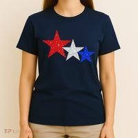 Patriotic Stars Sparkle Red White Blue American 4th Of July T-Shirt thumb 4