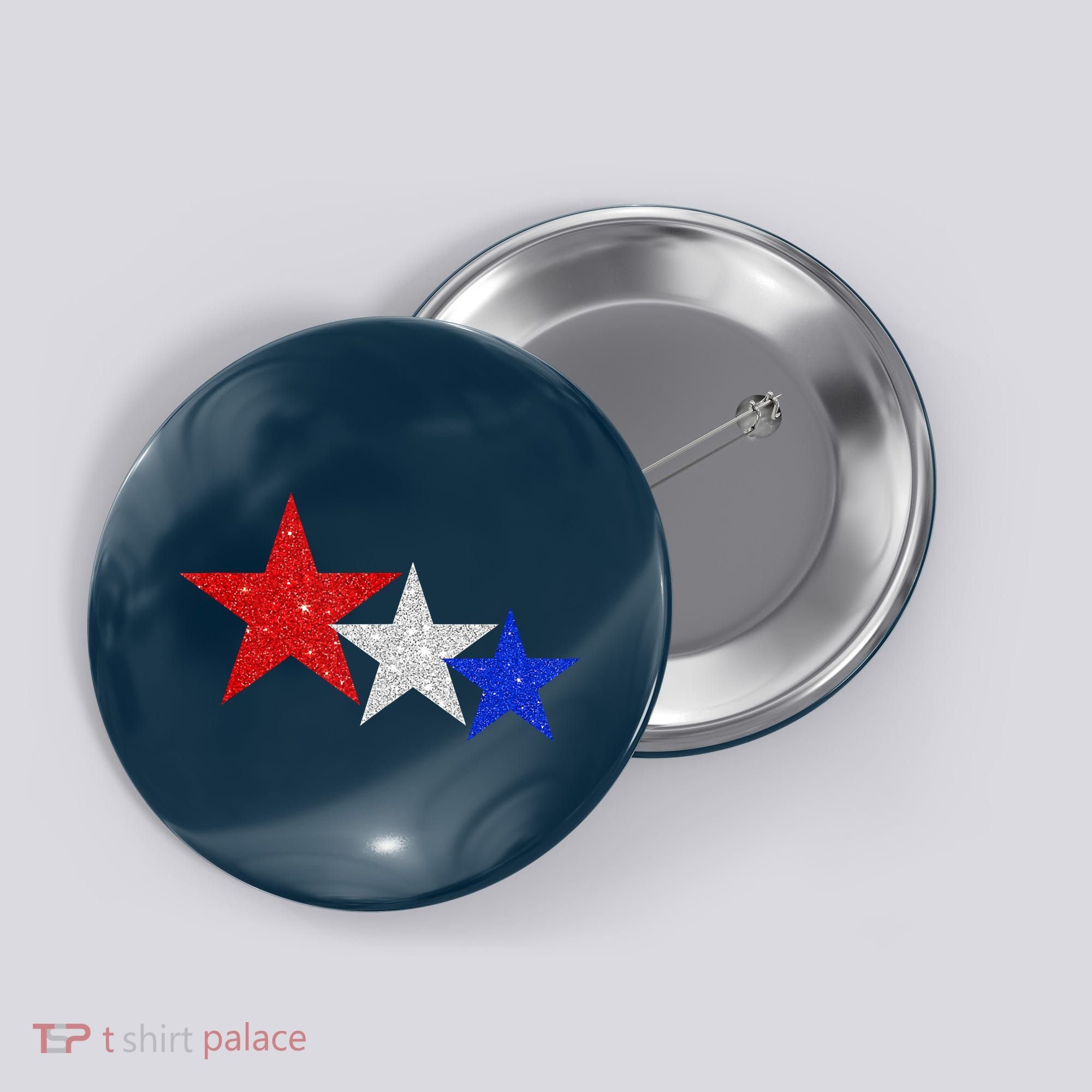 Patriotic Stars Sparkle Red White Blue American 4th Of July Button