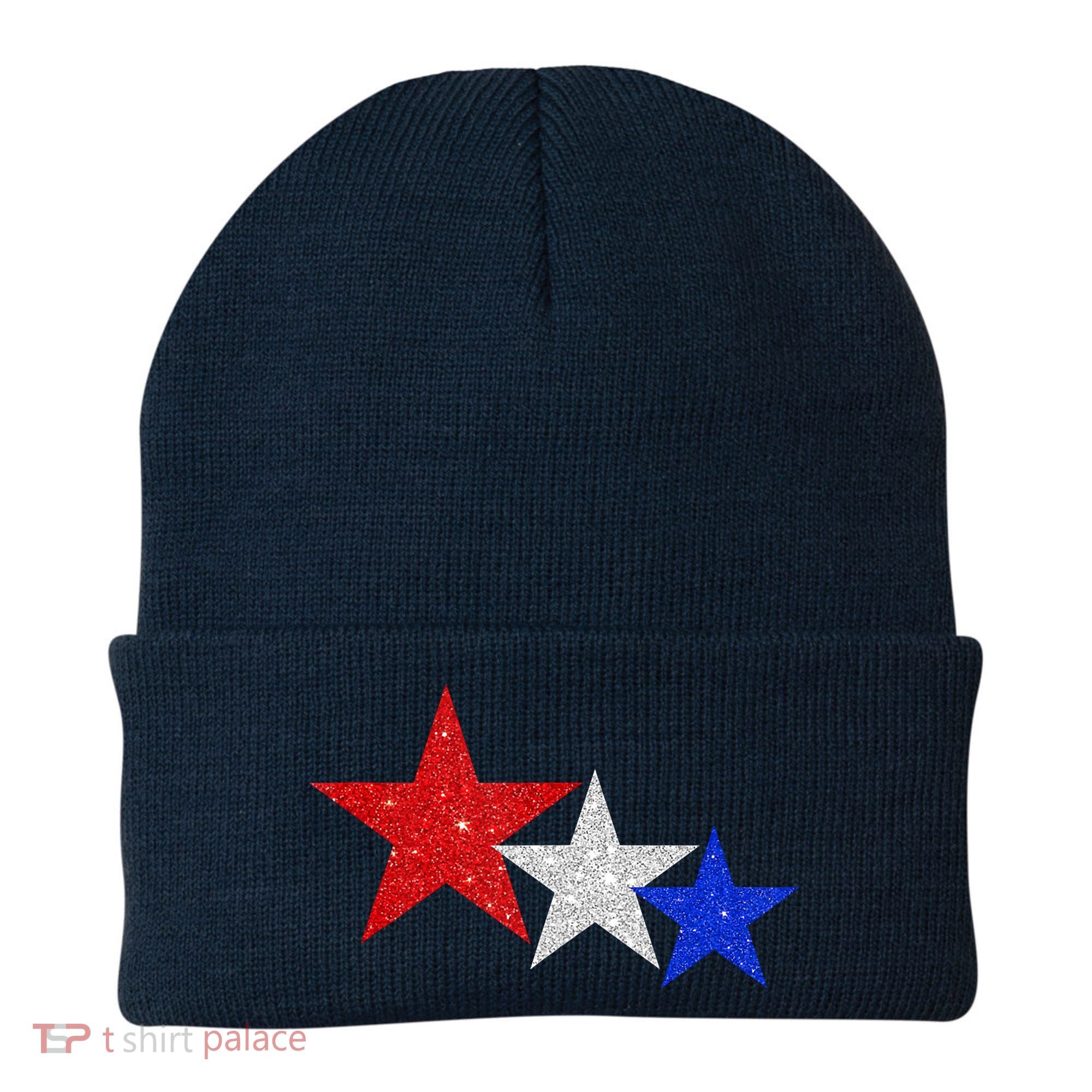Patriotic Stars Sparkle Red White Blue American 4th Of July Beanie