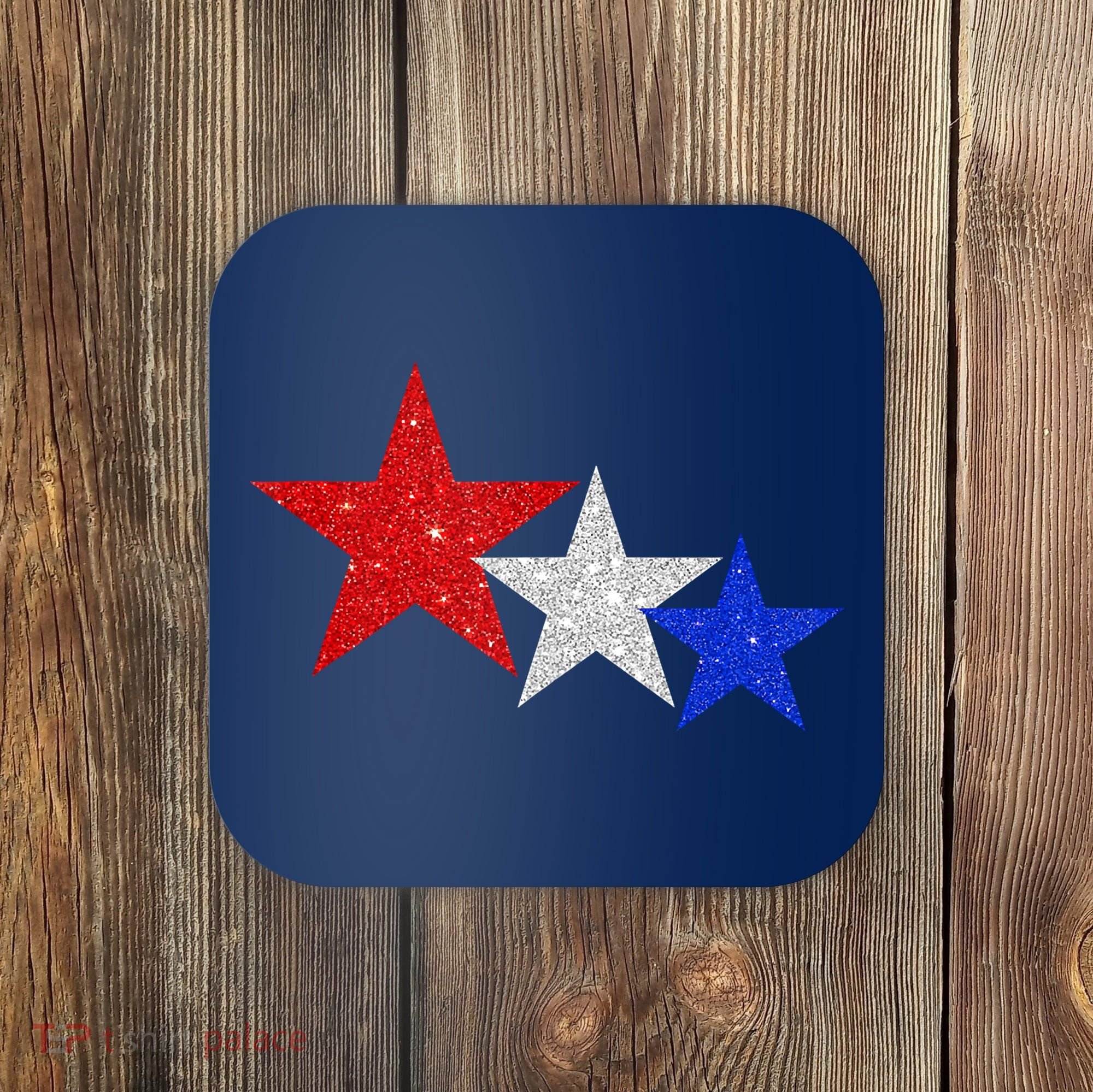 Patriotic Stars Sparkle Red White Blue American 4th Of July Coaster