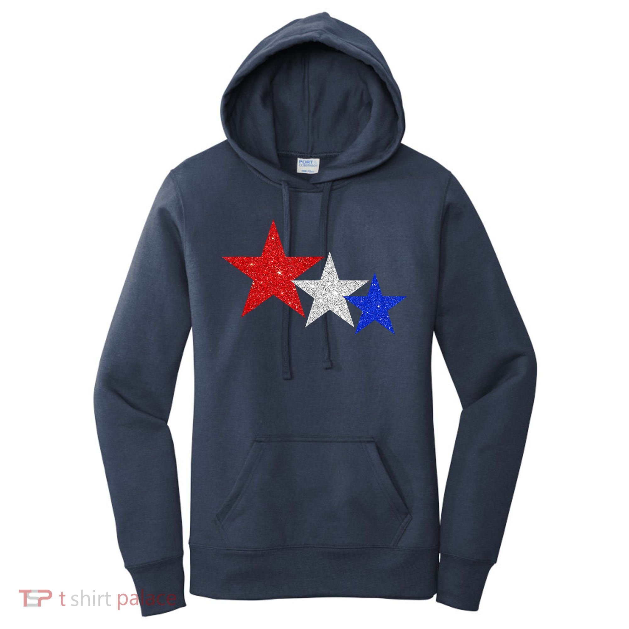 Patriotic Stars Sparkle Red White Blue American 4th Of July Women's Hoodie