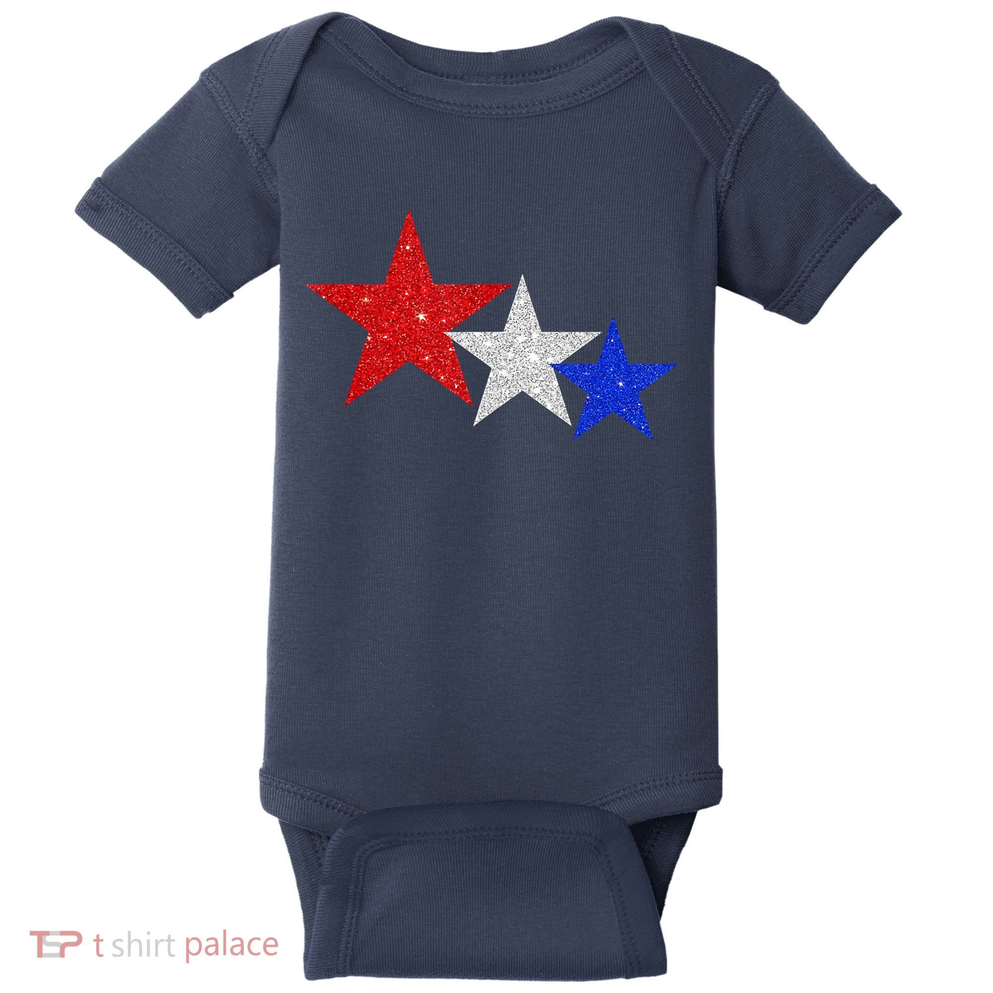 Patriotic Stars Sparkle Red White Blue American 4th Of July Baby Bodysuit