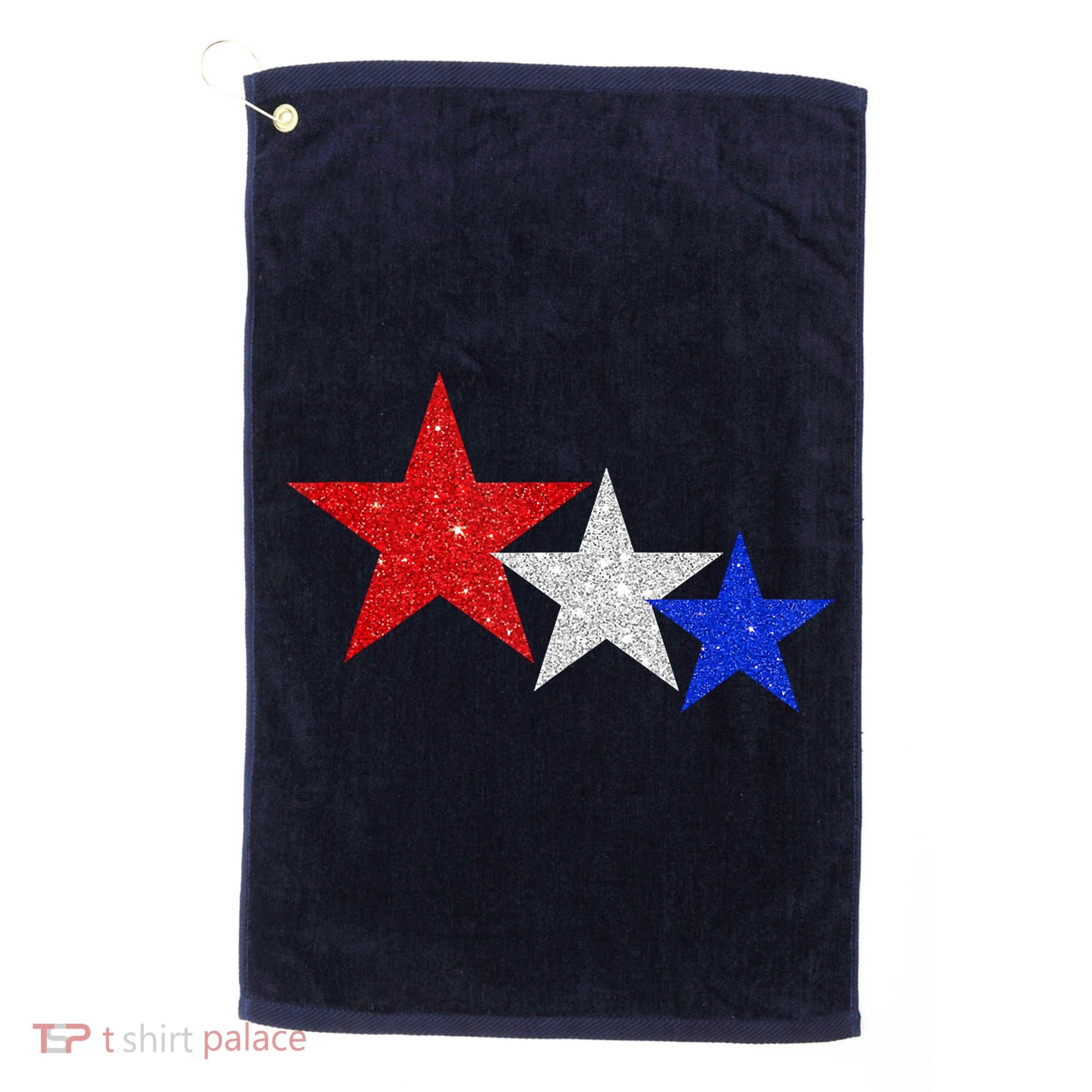 Patriotic Stars Sparkle Red White Blue American 4th Of July Golf Towel