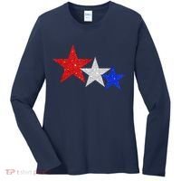 Patriotic Stars Sparkle Red White Blue American 4th Of July Women's Long Sleeve Shirt thumb 0