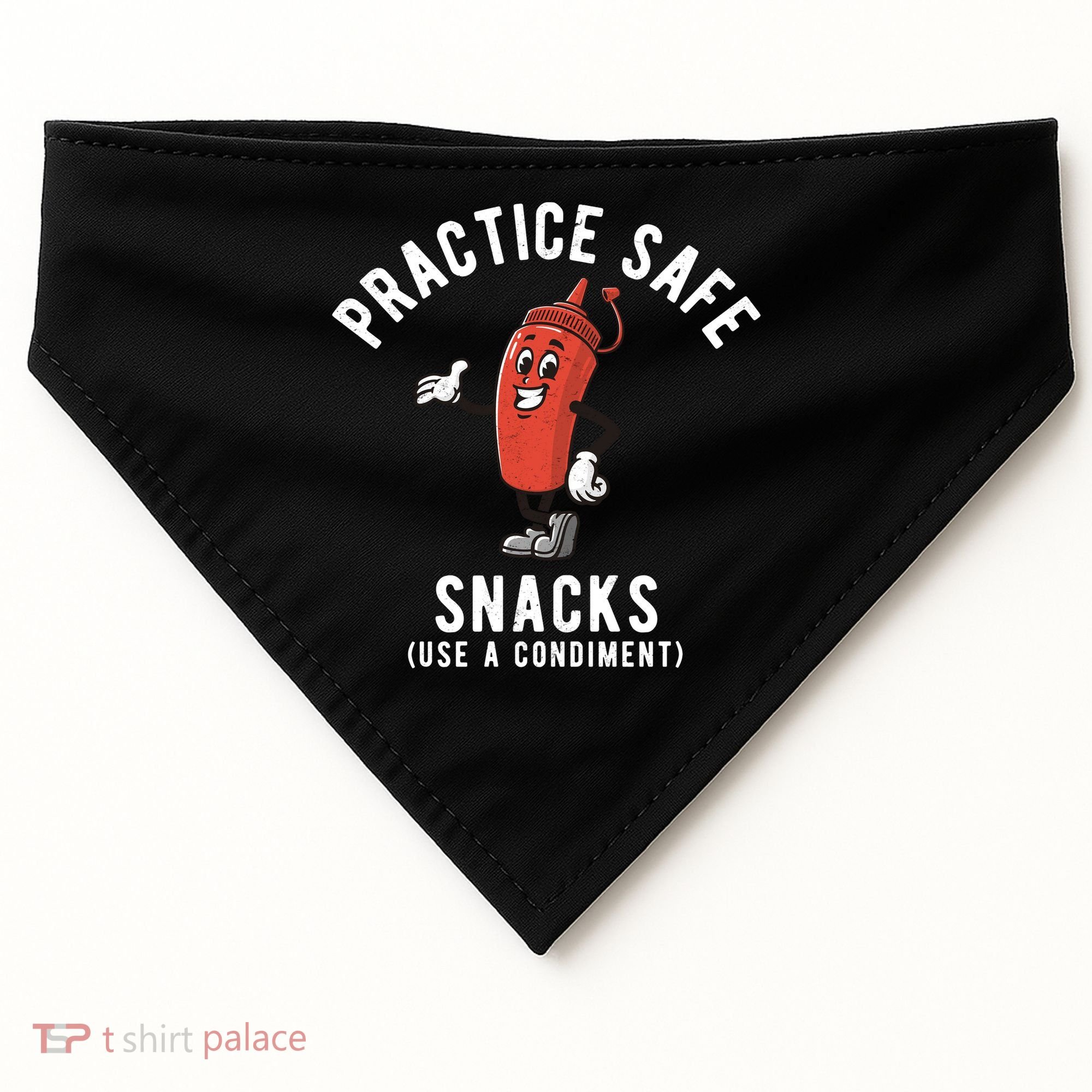 Practice Safe Snacks Use A Condiment Funny Offensive USA-Made Doggie Bandana