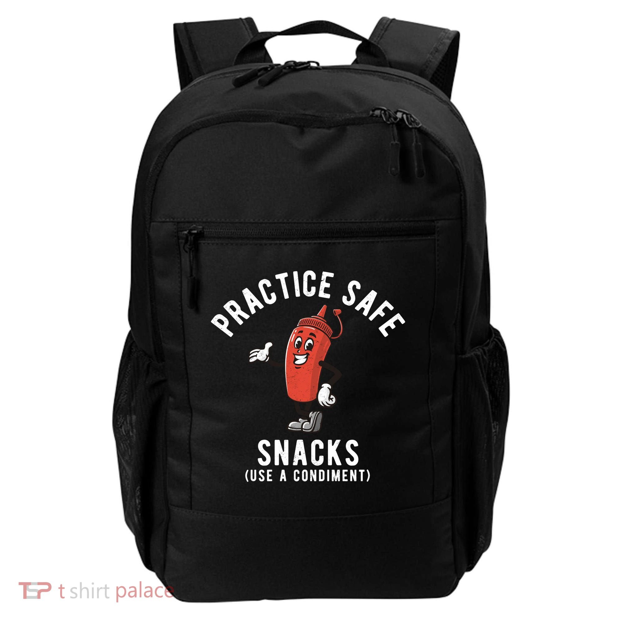 Practice Safe Snacks Use A Condiment Funny Offensive Backpack