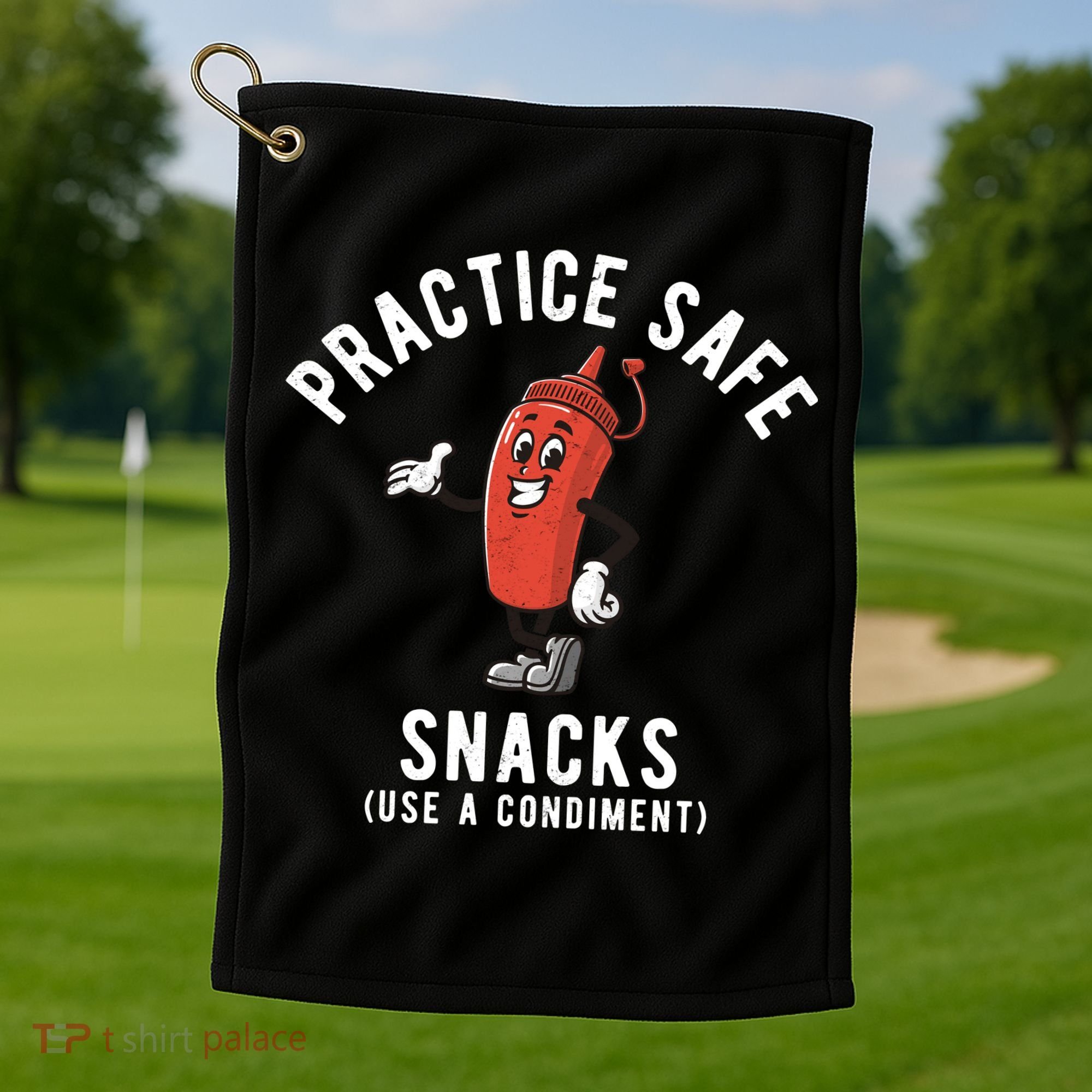 Practice Safe Snacks Use A Condiment Funny Offensive Golf Towel