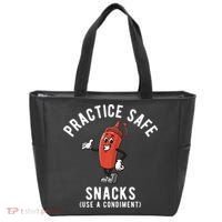 Practice Safe Snacks Use A Condiment Funny Offensive Tote Bag thumb 0
