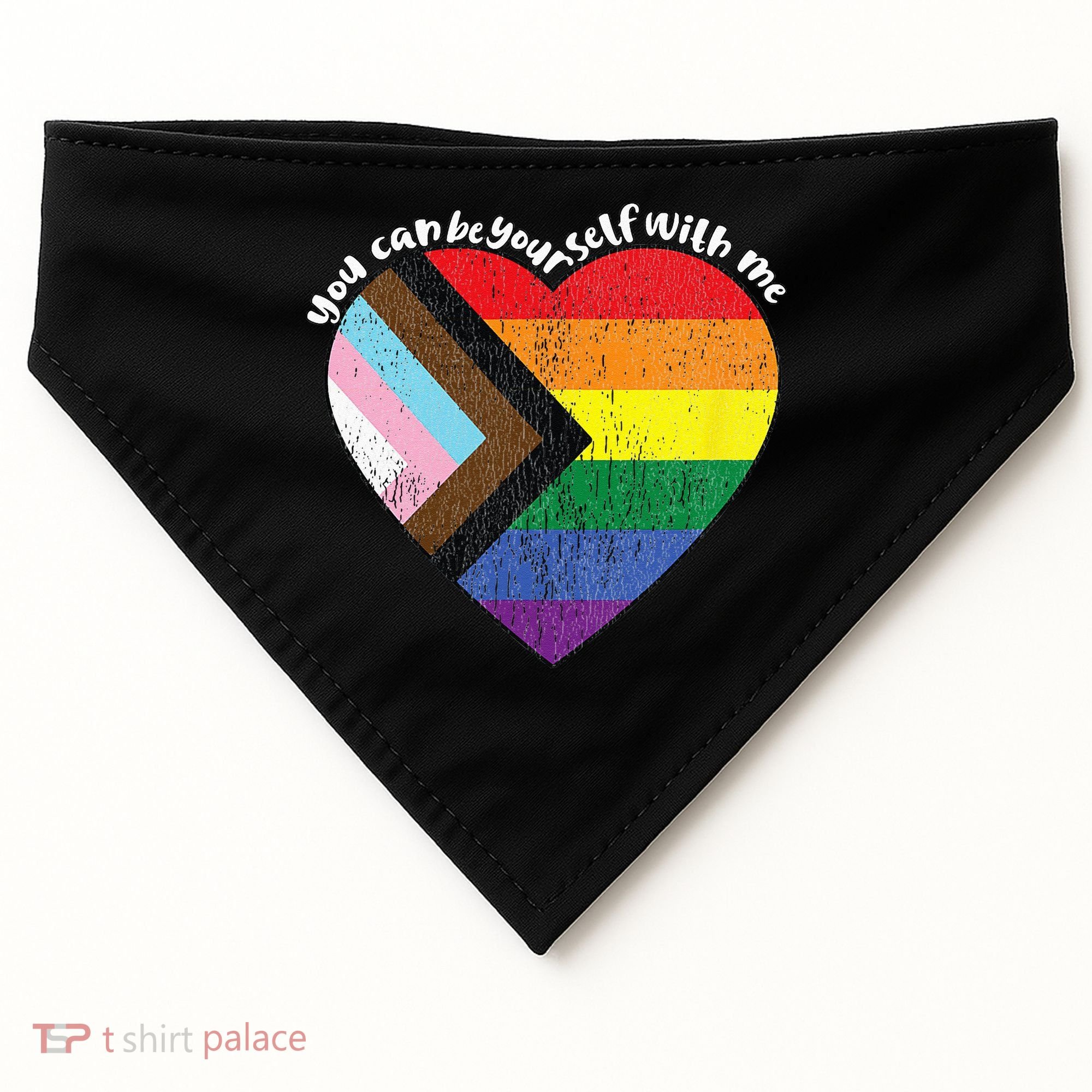 Pride Safe Space Heart LGBTQ+ You Can Be Yourself With Me USA-Made Doggie Bandana