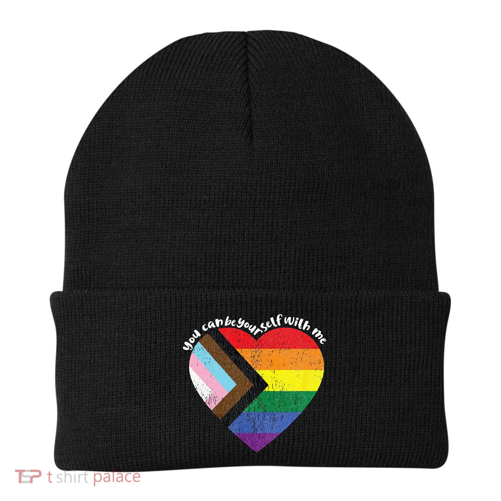 Pride Safe Space Heart LGBTQ+ You Can Be Yourself With Me Beanie
