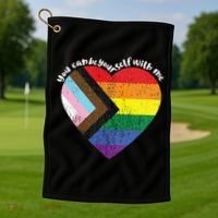 Pride Safe Space Heart LGBTQ+ You Can Be Yourself With Me Golf Towel thumb 1