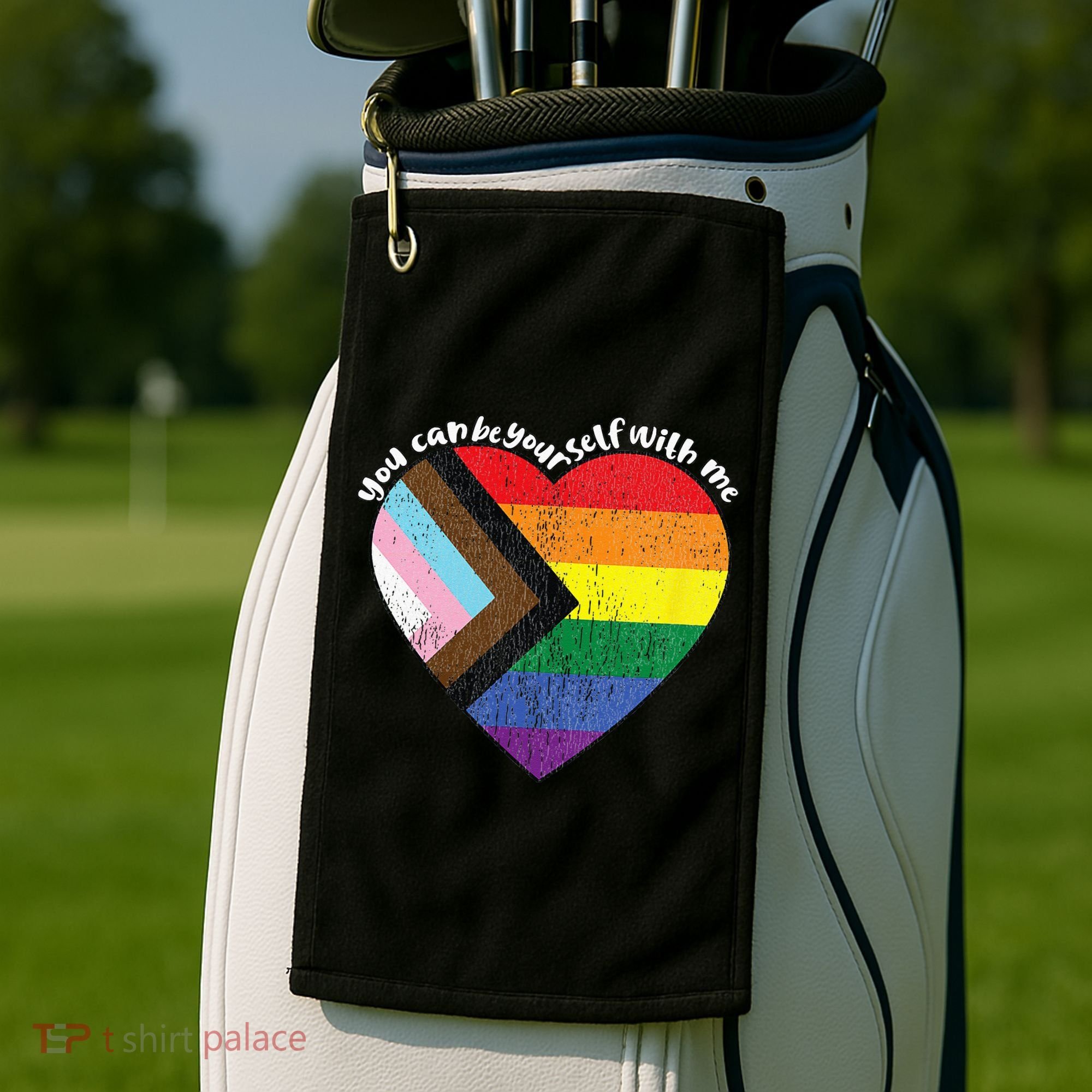 Pride Safe Space Heart LGBTQ+ You Can Be Yourself With Me Golf Towel
