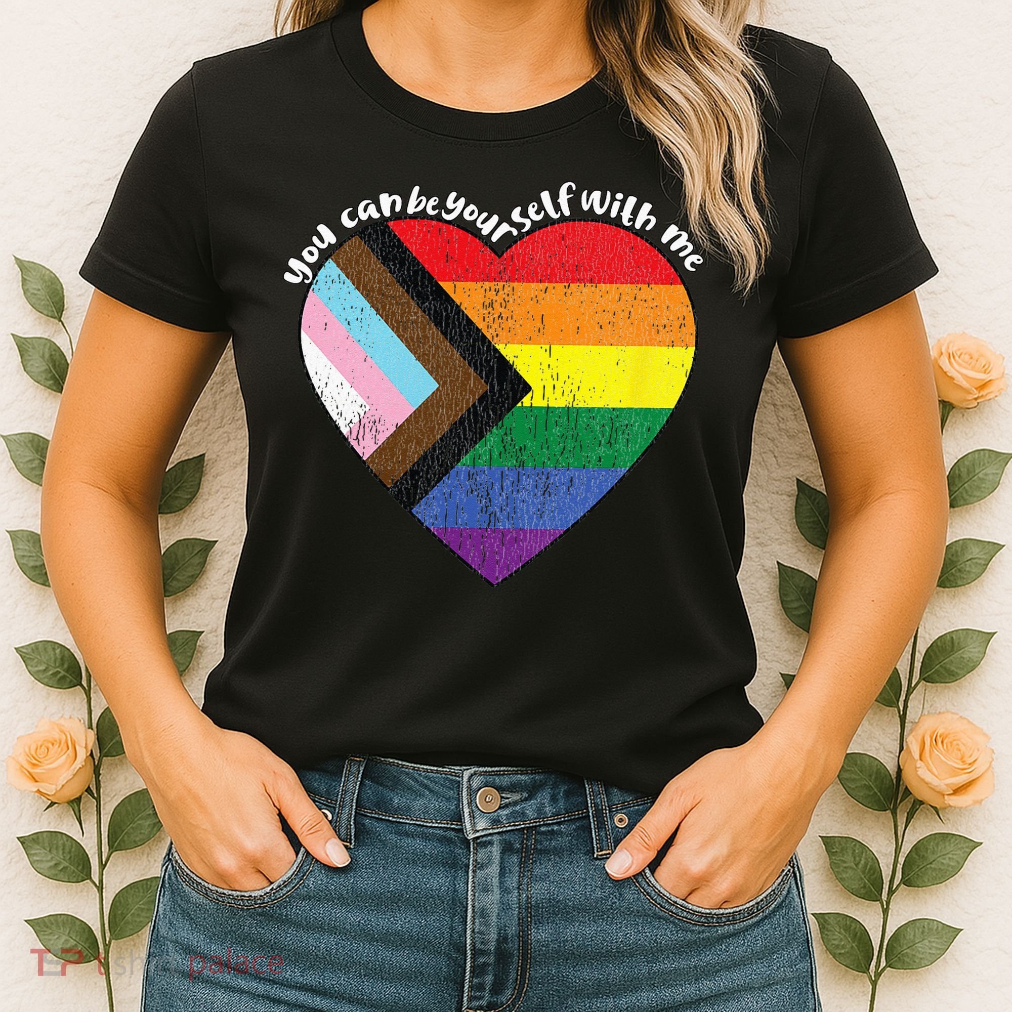 Pride Safe Space Heart LGBTQ+ You Can Be Yourself With Me Women's T-Shirt