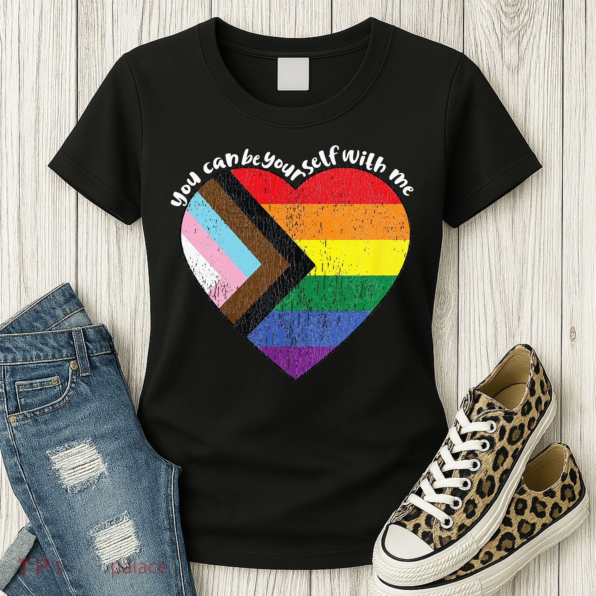 Pride Safe Space Heart LGBTQ+ You Can Be Yourself With Me Women's T-Shirt