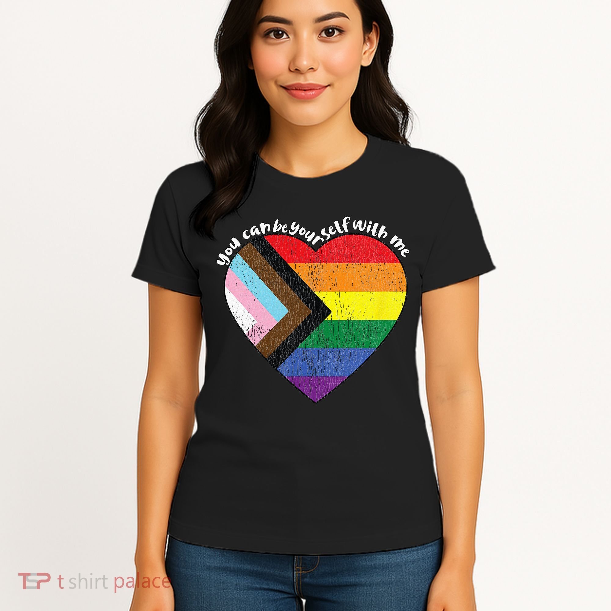 Pride Safe Space Heart LGBTQ+ You Can Be Yourself With Me Women's T-Shirt