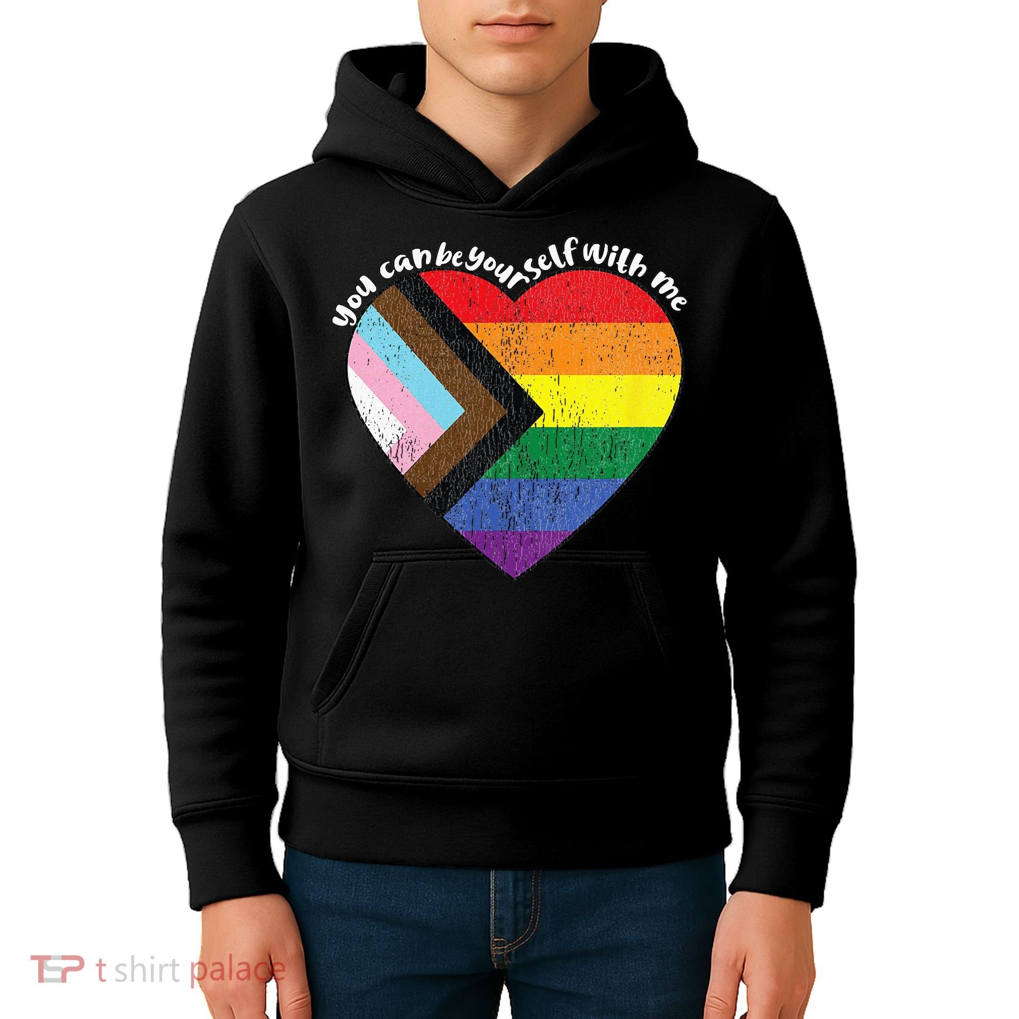 Pride Safe Space Heart LGBTQ+ You Can Be Yourself With Me Kids Hoodie
