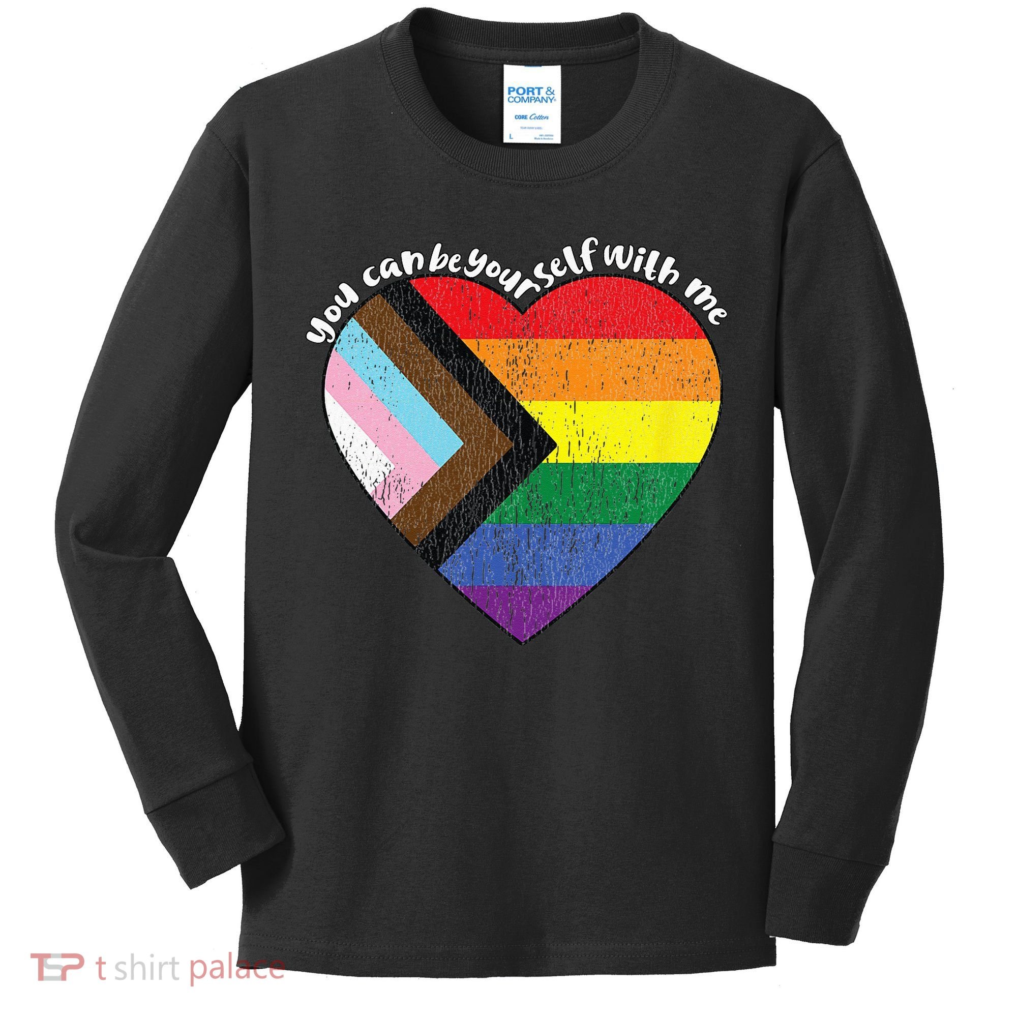 Pride Safe Space Heart LGBTQ+ You Can Be Yourself With Me Kids Long Sleeve Shirt