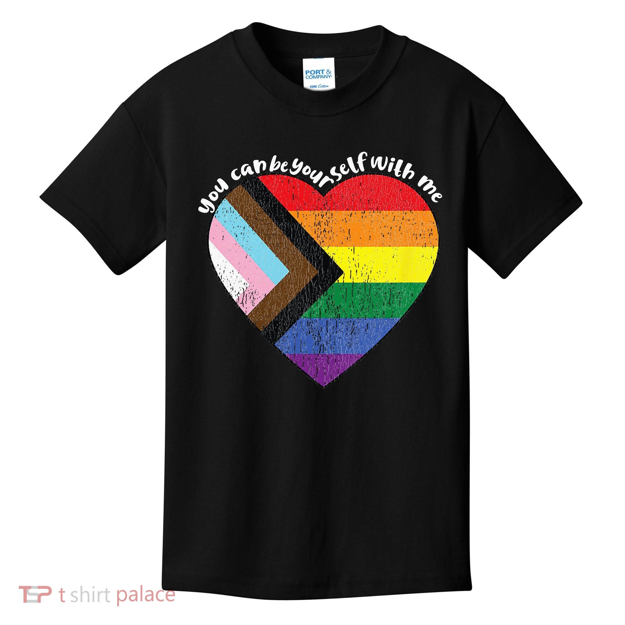 Pride Safe Space Heart LGBTQ+ You Can Be Yourself With Me Kids T-Shirt