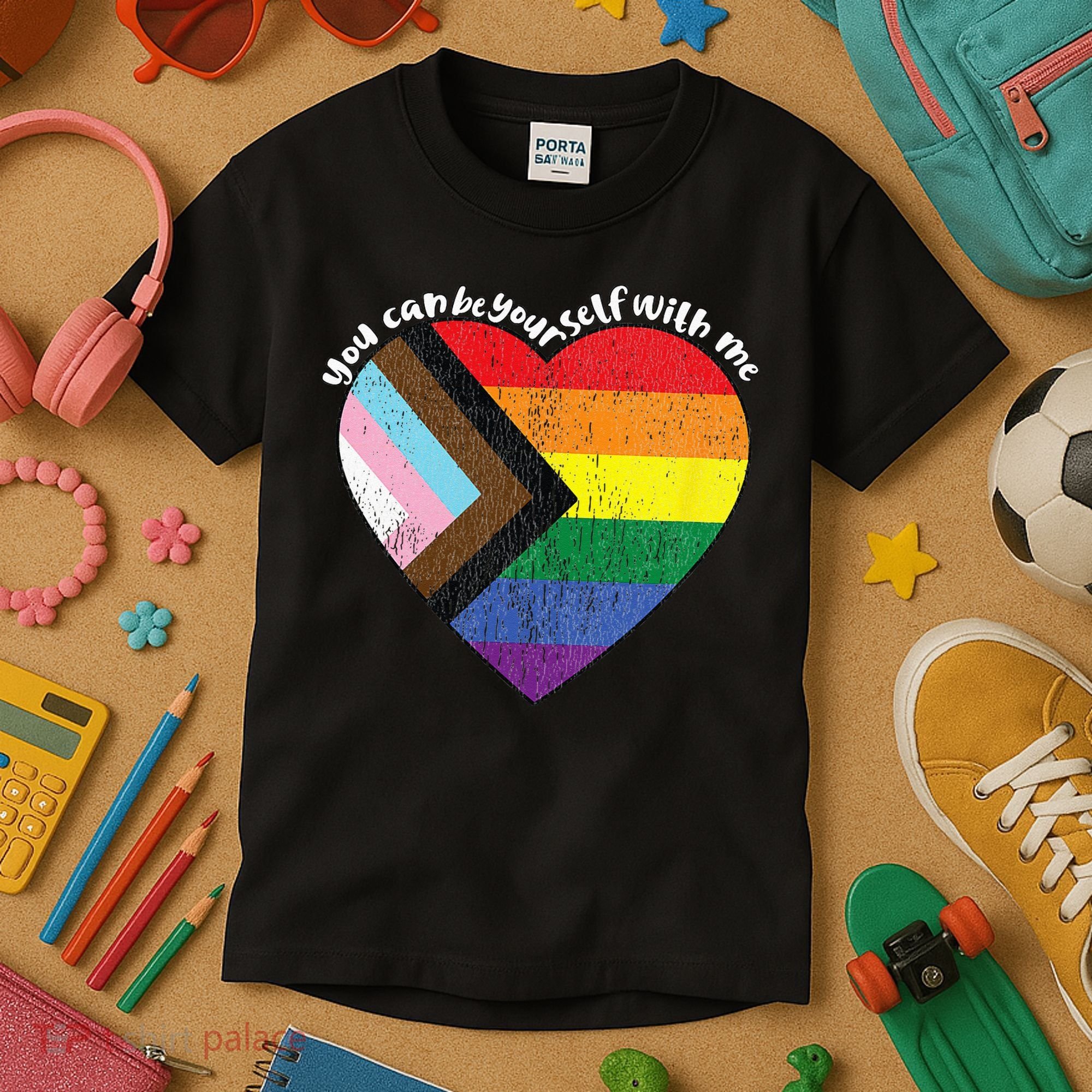 Pride Safe Space Heart LGBTQ+ You Can Be Yourself With Me Kids T-Shirt