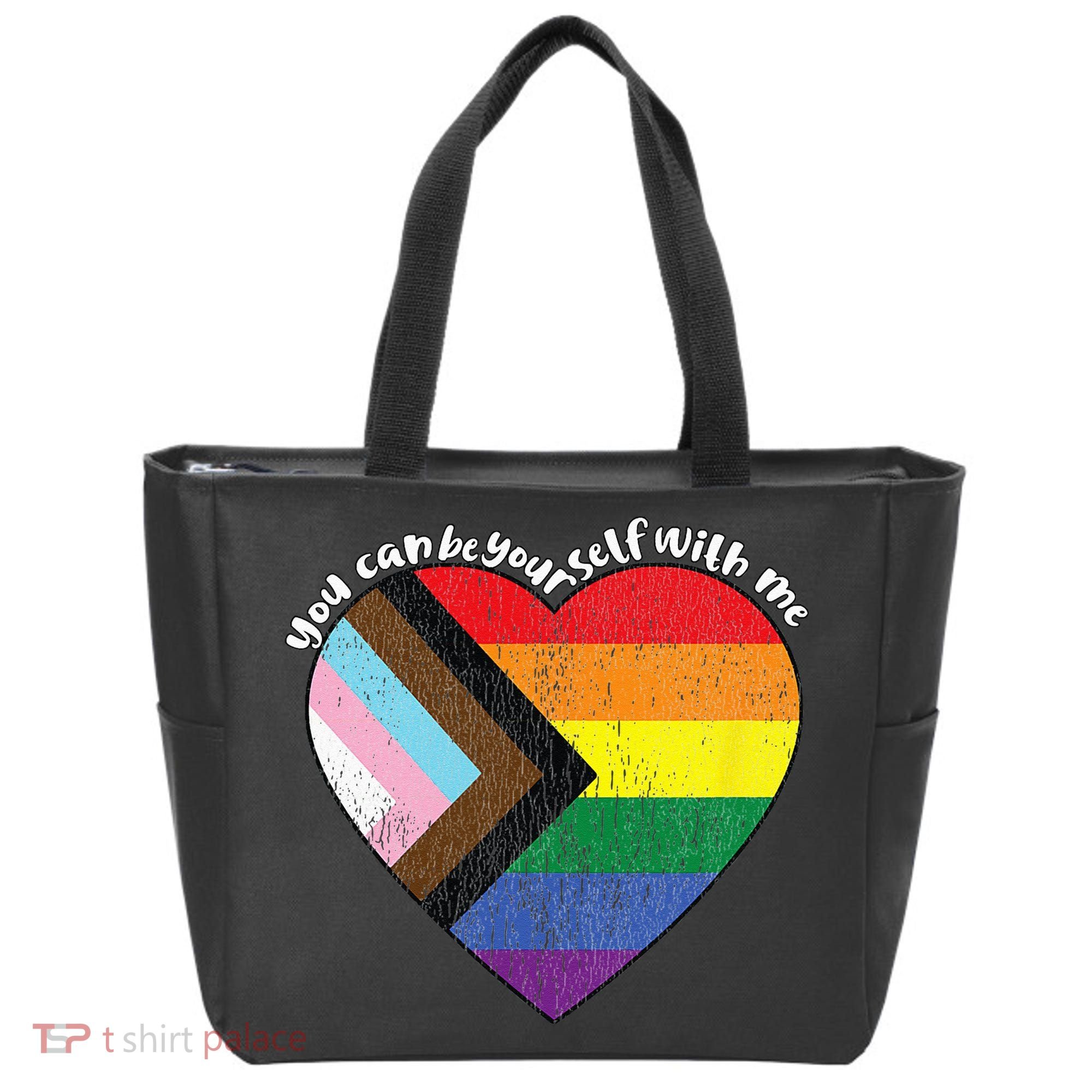 Pride Safe Space Heart LGBTQ+ You Can Be Yourself With Me Tote Bag