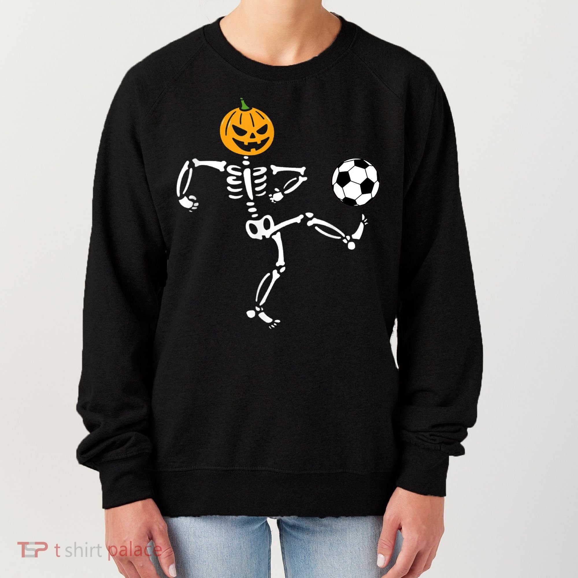 Pumpkin Skeleton Soccer Player Halloween Soccer Women's Sweatshirt