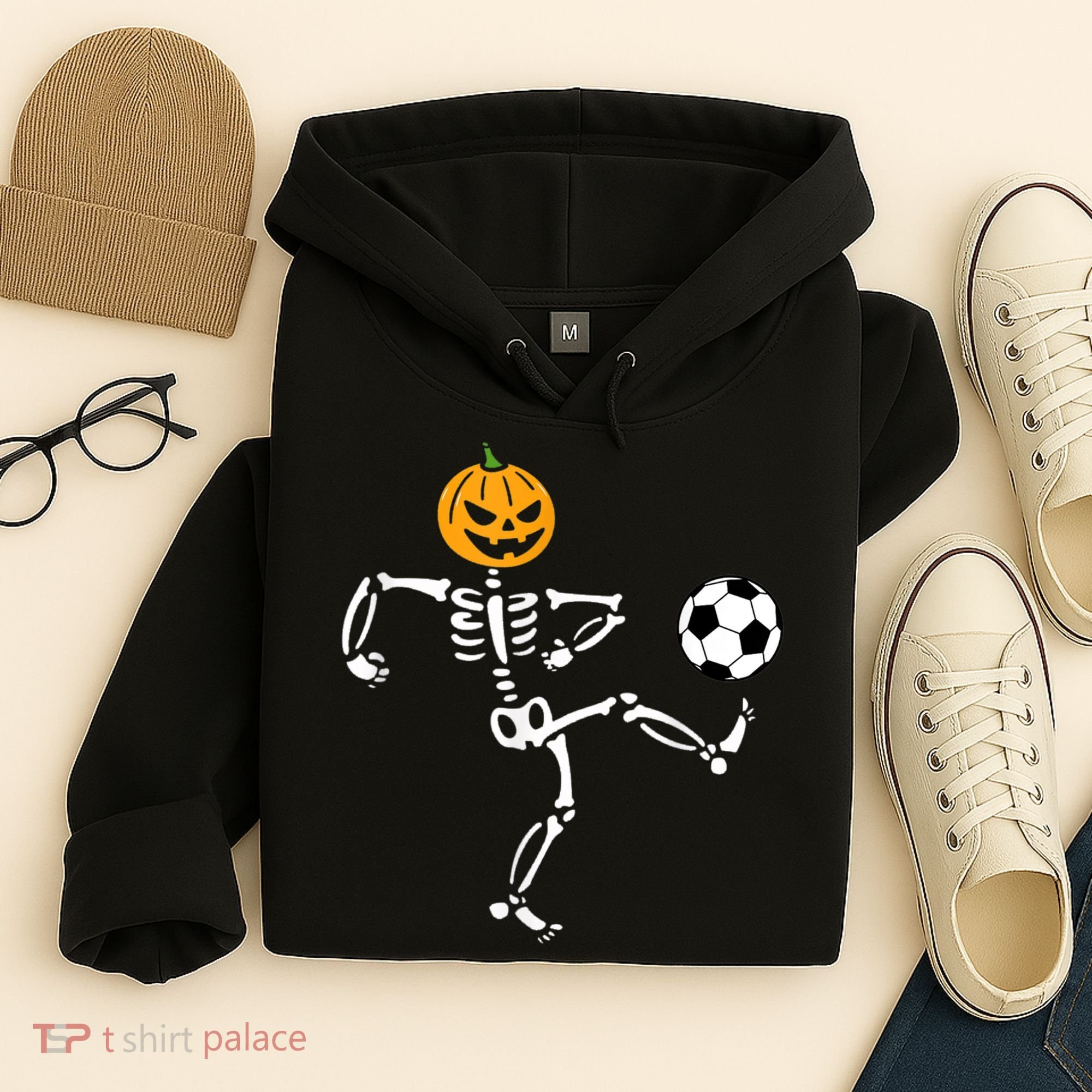 Pumpkin Skeleton Soccer Player Halloween Soccer Hoodie
